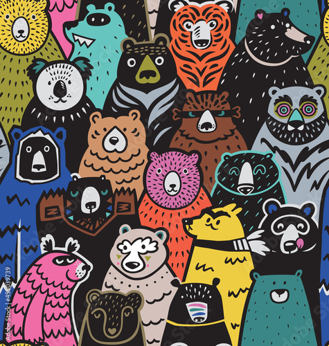 Seamless pattern with cartoon bear characters