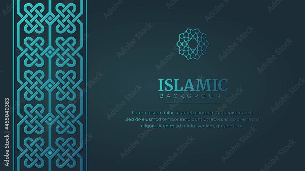 Islamic Arabic Ornament Pattern Borders Frame Blue Background with Copy Space