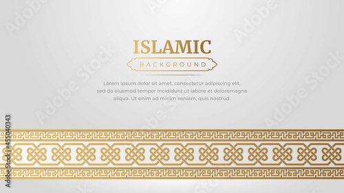 Islamic Arabic Style Golden Ornament Border Frame Pattern Background with Copy Space for Text