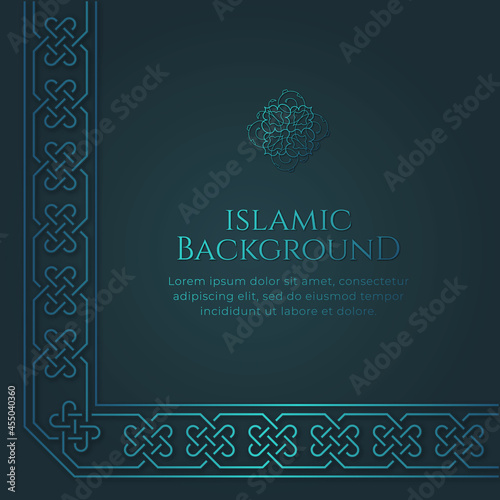 Islamic Arabic Ornament Pattern Borders Frame Blue Background with Copy Space