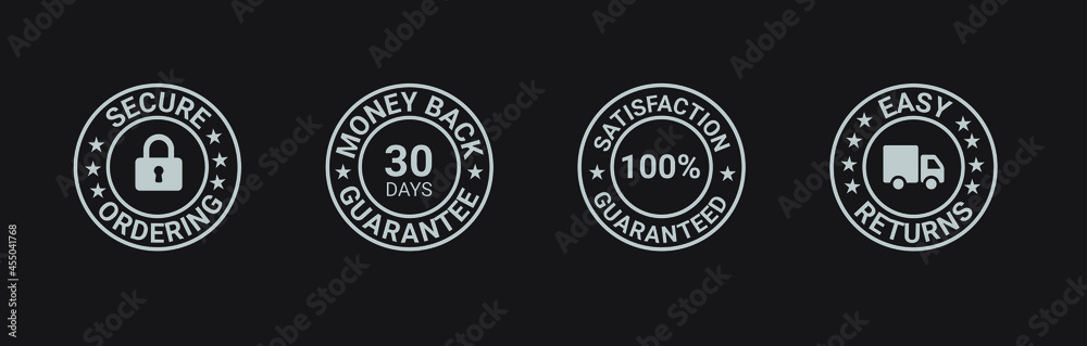 satisfaction guarantee, secure ordering, premium quality, customer service, Money back guarantee, Trust Badges 