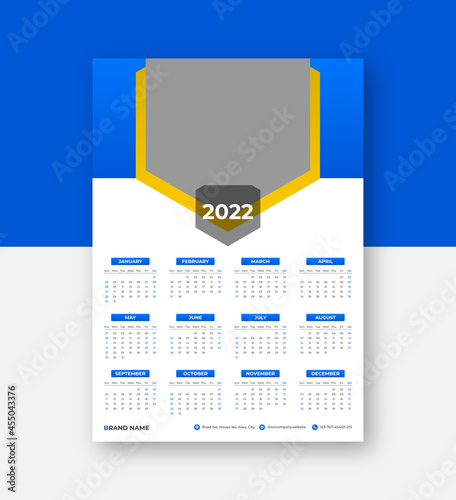 2022 new year wall calendar design single page vector template