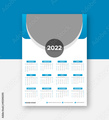 2022 new year wall calendar design single page vector template
