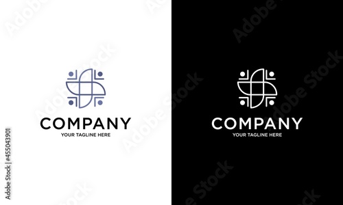 medical center cross logo icon design people working together and concept on alliance template.