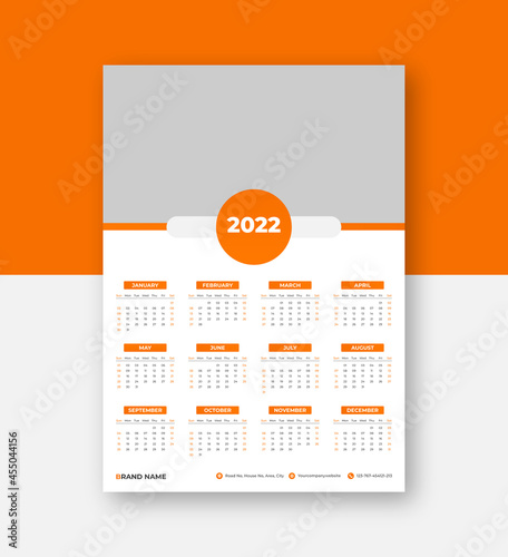 2022 new year wall calendar design single page vector template