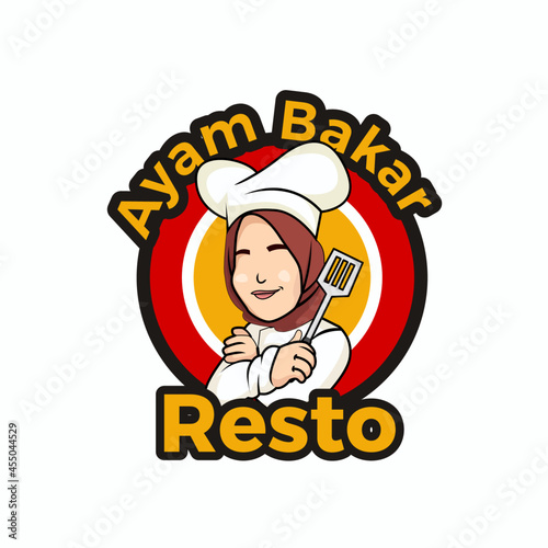 woman chef logo design vector. Restaurant logo mascot. kitchen logo vector illustration