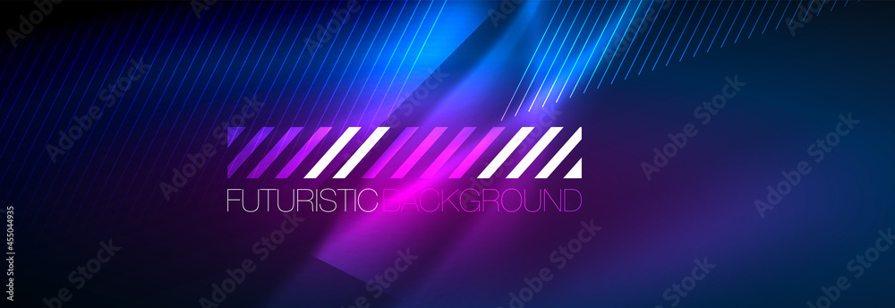 Neon glowing lines, magic energy and light motion background. Vector wallpaper template Neon glowing lines, magic energy and light motion background. Vector wallpaper template