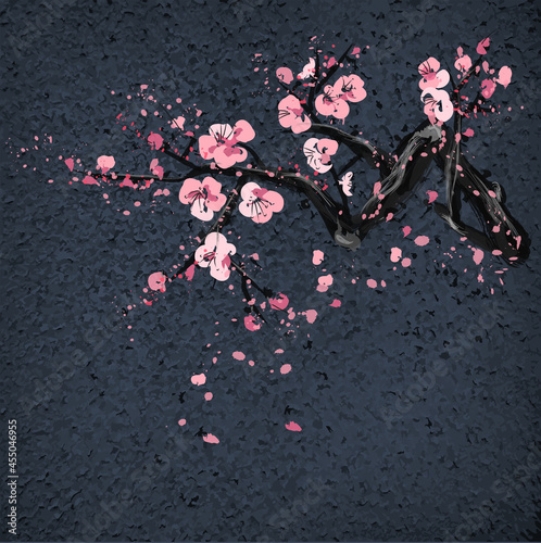 Realistic sakura blossom on grang background. photo