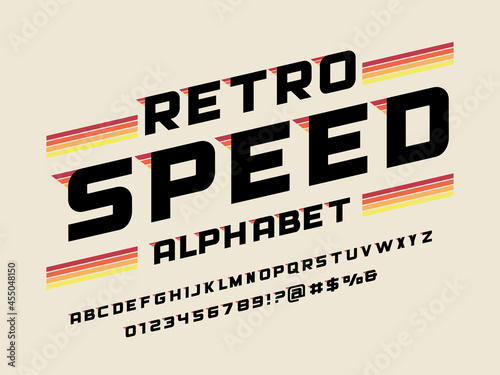 Speed style alphabet design with uppercase, numbers and symbol