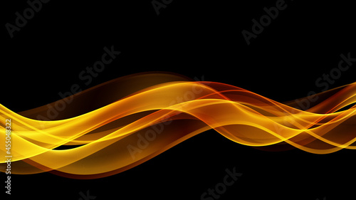 Golden flowing wave with sequins glitter dust isolated on black background. Vector illustration