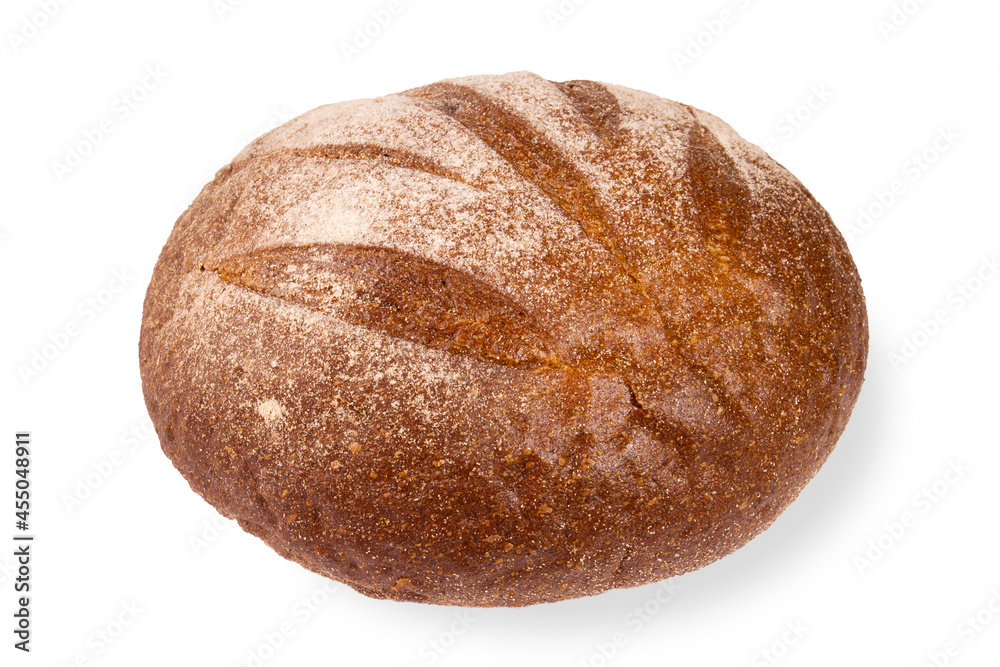 Round bread of wheat and rye flour isolated on a white background.Fresh delicious loaf of bread on a white background.Healthy healthy bread made from whole grains. Round bread of wheat and rye flour isolated on a white background.Fresh delicious loaf of bread on a white background.Healthy healthy bread made from whole grains.