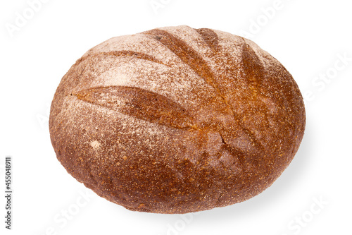 Round bread of wheat and rye flour isolated on a white background.Fresh delicious loaf of bread on a white background.Healthy healthy bread made from whole grains.