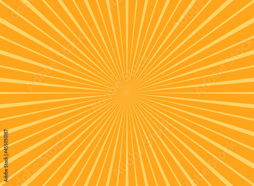 Sunlight rays horizontal background. Bright orange color burst background.