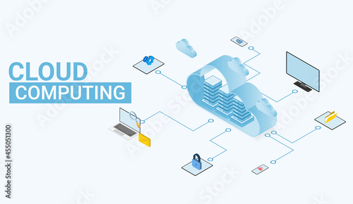 Data from cloud and communication devices connecting. Cloud concept