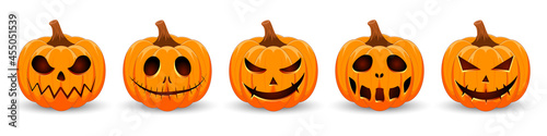 Set pumpkin on white background. The main symbol of the Happy Halloween holiday. Orange pumpkin with smile for your design for the holiday Halloween.
