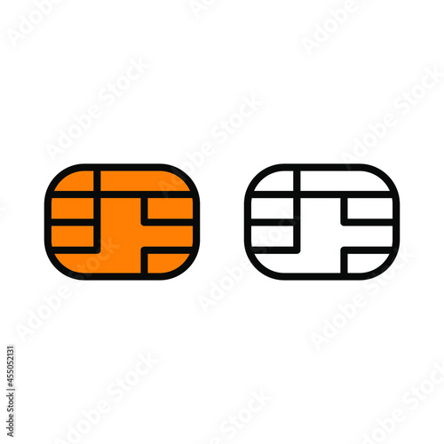 EMV chip icon for bank plastic credit or debit charge card. Vector line symbol illustration set. Simple style and isolated on a blank background.