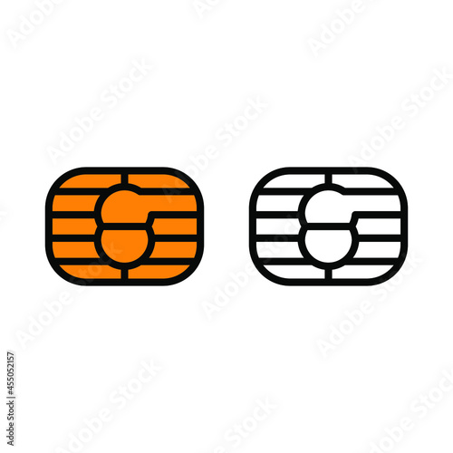 EMV chip icon for bank plastic credit or debit charge card. Vector line symbol illustration set. Simple style and isolated on a blank background.