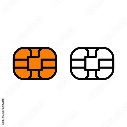 EMV chip icon for bank plastic credit or debit charge card. Vector line symbol illustration set. Simple style and isolated on a blank background.