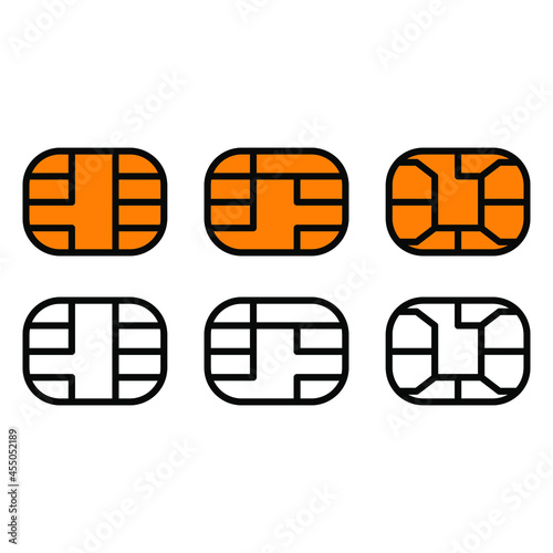 EMV chip icon for bank plastic credit or debit charge card. Vector line symbol illustration set. Simple style and isolated on a blank background.