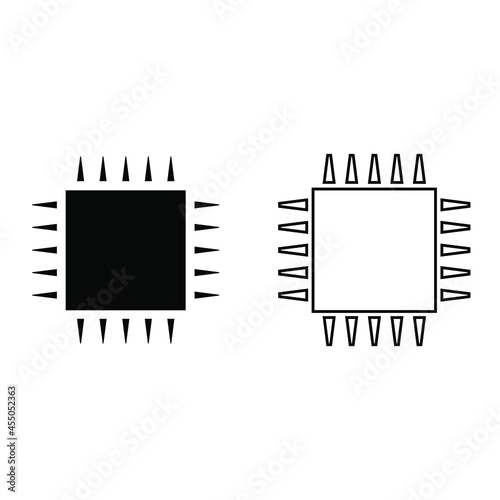 Vector Icon of computer chips. The processor has the inscription: CPU, chip, micro-chip, processor. Isolated on a blank, editable and changeable background.
