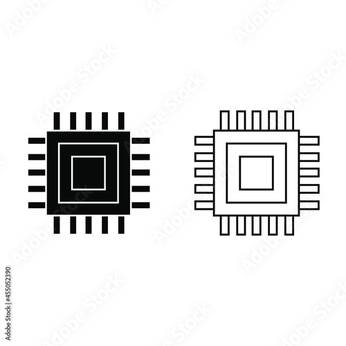 Vector Icon of computer chips. The processor has the inscription: CPU, chip, micro-chip, processor. Isolated on a blank, editable and changeable background.
