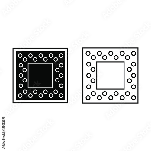 Vector Icon of computer chips. The processor has the inscription: CPU, chip, micro-chip, processor. Isolated on a blank, editable and changeable background.
