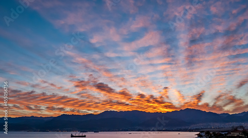 Colorful sunrise over the mountains and Red Sea