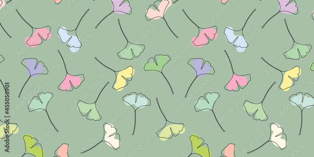 Fototapeta premium Colorful ginkgo biloba leaf autumn vector seamless pattern background. Trendy for fabric, textile print, wallpaper, invitation or packaging.