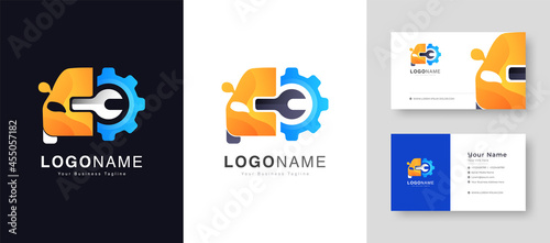 auto service, repair service, system administrator, car service Logo With Premium Business Card Design Vector Template for Your Company Business