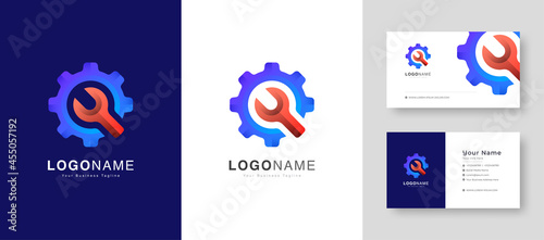 auto service, repair service, system administrator, car service Logo With Premium Business Card Design Vector Template for Your Company Business