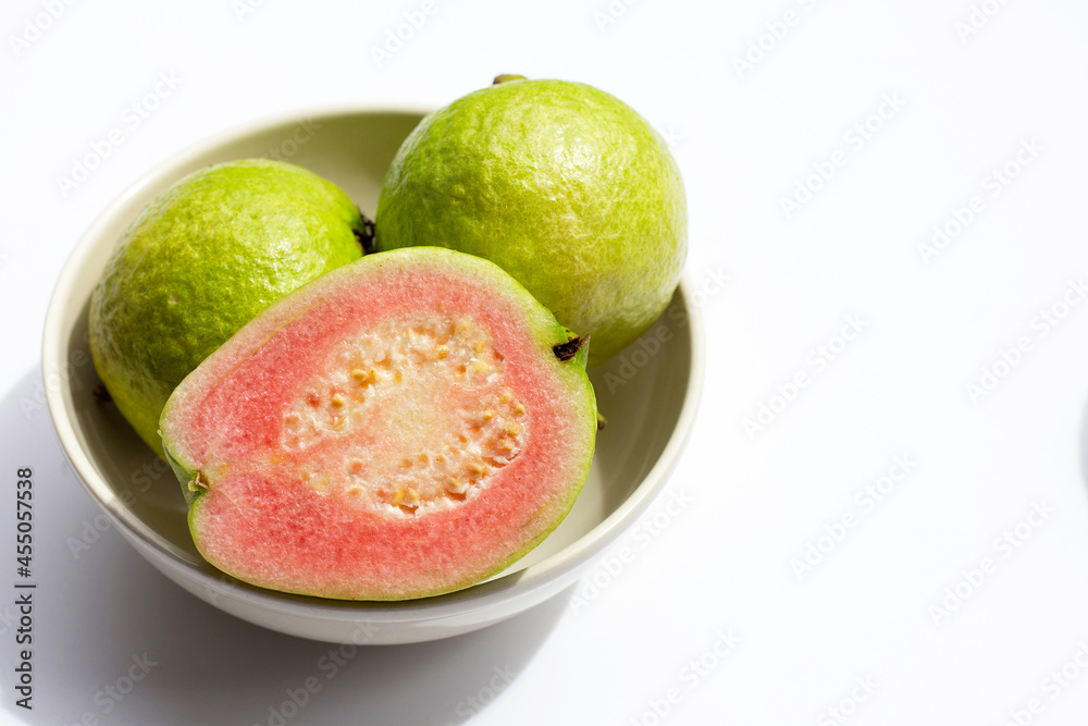 Fresh pink guava on white background. Fresh pink guava on white background.