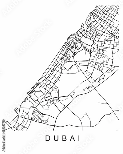 Black - white map of Dubai UAE. Urban city map of Dubai, United Arab Emirates
