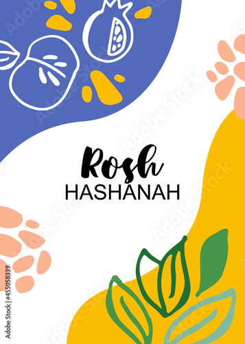 Vector illustration of lettering typography for Rosh Hashanah Jewish New Year. Icon, badge, poster, banner signature Shana Tova Happy New Year. Template for postcard, invitation, card. Vector