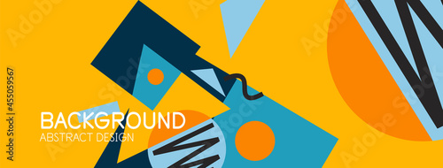 Abstract background. Blocks, lines, triangles, circles composition. Techno or business concept for wallpaper, banner, background, landing page