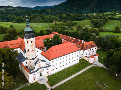 Cistercian Abbey and Kostanjevica na Krki Castle in Slovenia Aerial Drone Photo photo