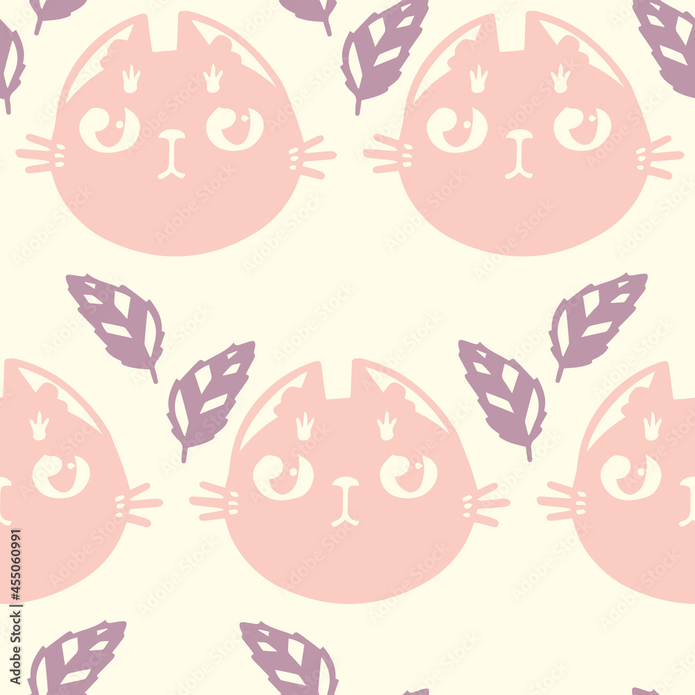 Seamless pattern for baby fabric. Animal faces. Delicate colors. Monochrome. Seamless pattern for baby fabric. Animal faces. Delicate colors. Monochrome.