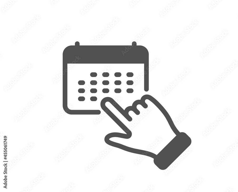 Event click icon. Schedule planner sign. Select calendar month symbol. Classic flat style. Quality design element. Simple event click icon. Vector