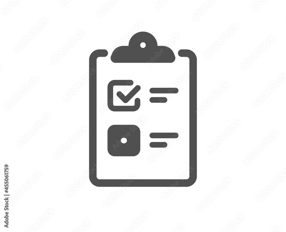 Checklist icon. Clipboard document sign. Questioning survey symbol. Classic flat style. Quality design element. Simple checklist icon. Vector Checklist icon. Clipboard document sign. Questioning survey symbol. Classic flat style. Quality design element. Simple checklist icon. Vector