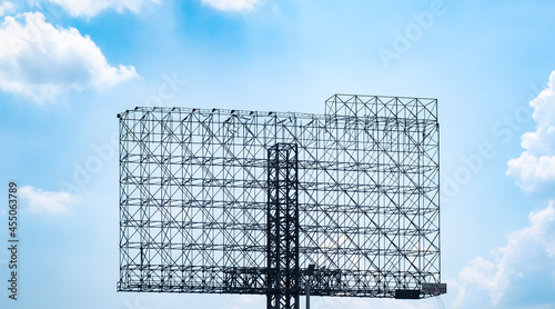 Steel structure billboard. Against blue sky