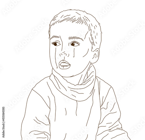 Crying little boy kid unhappy and emotional in tantrum vector illustration, cute child is crying with tears.