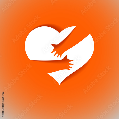 Heart and hands hugging love yourself vector concept, loving hands, adore passion and care stylish illustration.