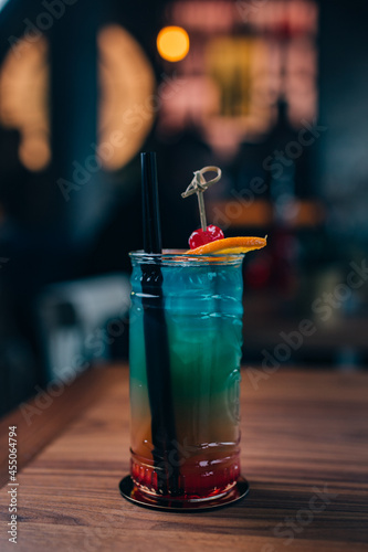 blue cocktail in the bar