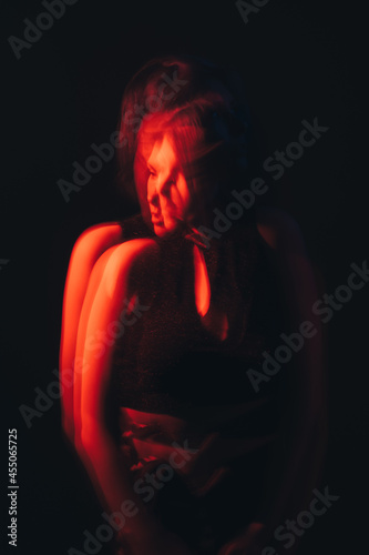 sensual woman female charm night red neon light