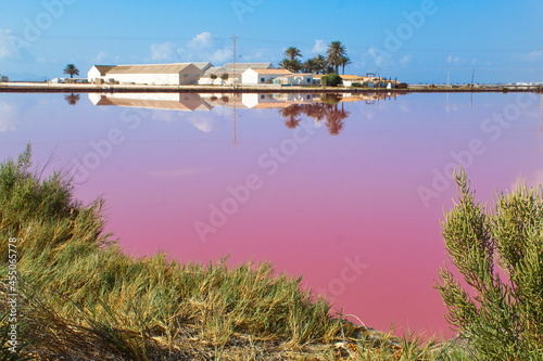 Nice landscape of stagnant lagoon for the production of salt in San Pedro del Pinatar, Murcia