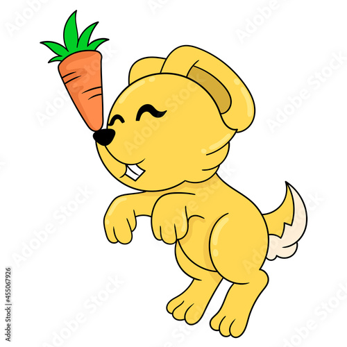 the rabbit animal is playing with the carrot its food, doodle icon image kawaii