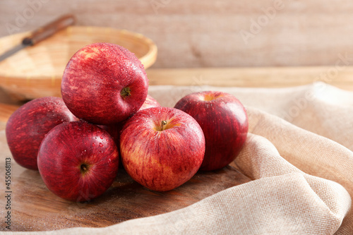 Group of Gala Apple on wooden board background, Fruits concept. photo