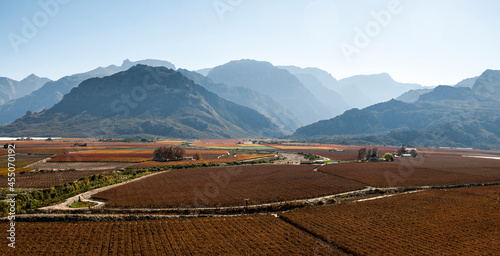 Panorama shot of Hex River Valley during winter in Western Cape South Africa photo