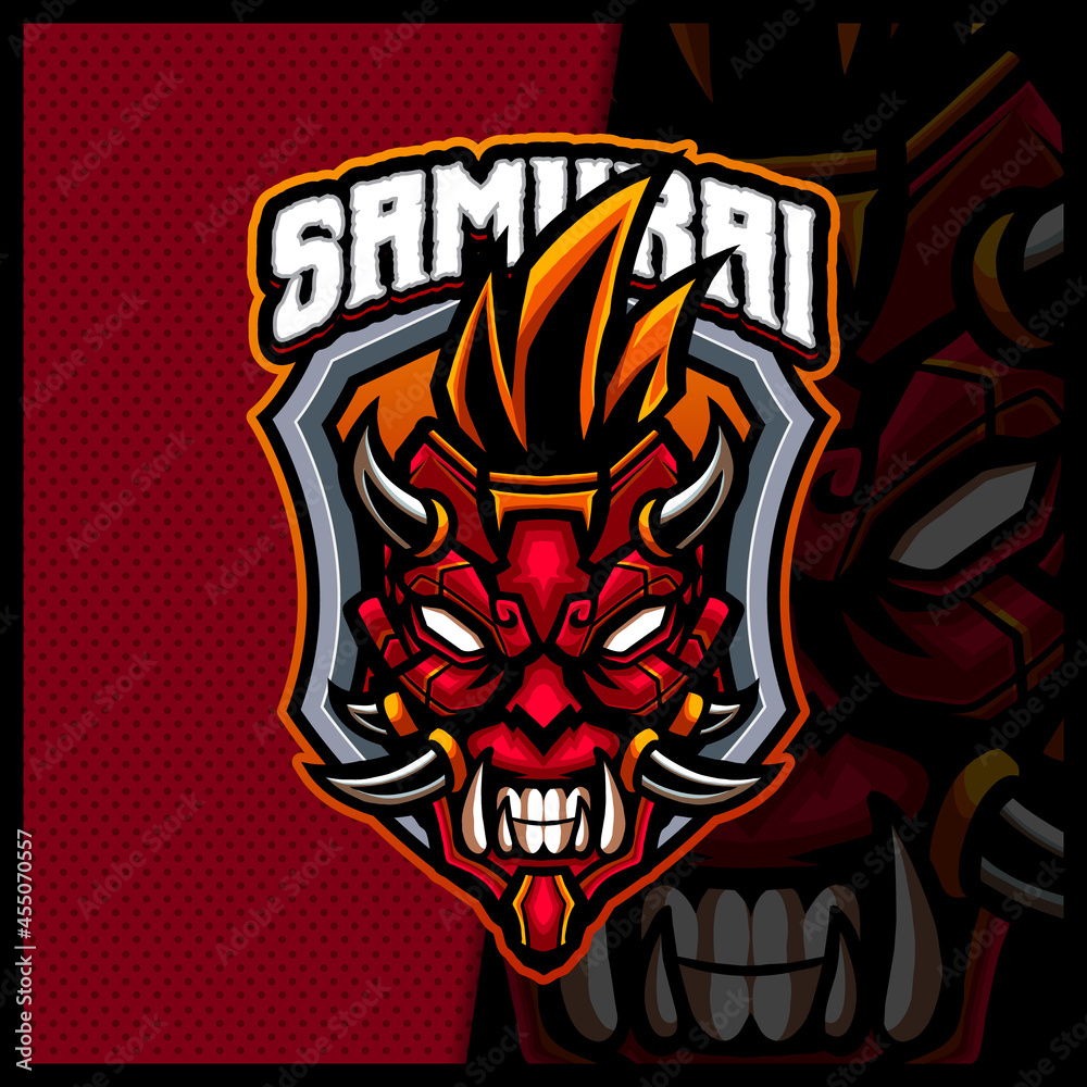 Samurai Ninja Monster mascot esport logo design illustrations vector template, Devil Ninja logo for team game streamer banner discord, full color cartoon style Samurai Ninja Monster mascot esport logo design illustrations vector template, Devil Ninja logo for team game streamer banner discord, full color cartoon style