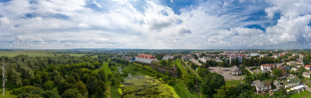 The beautiful medieval Dubno Castle at Ukraine aerial panorama view