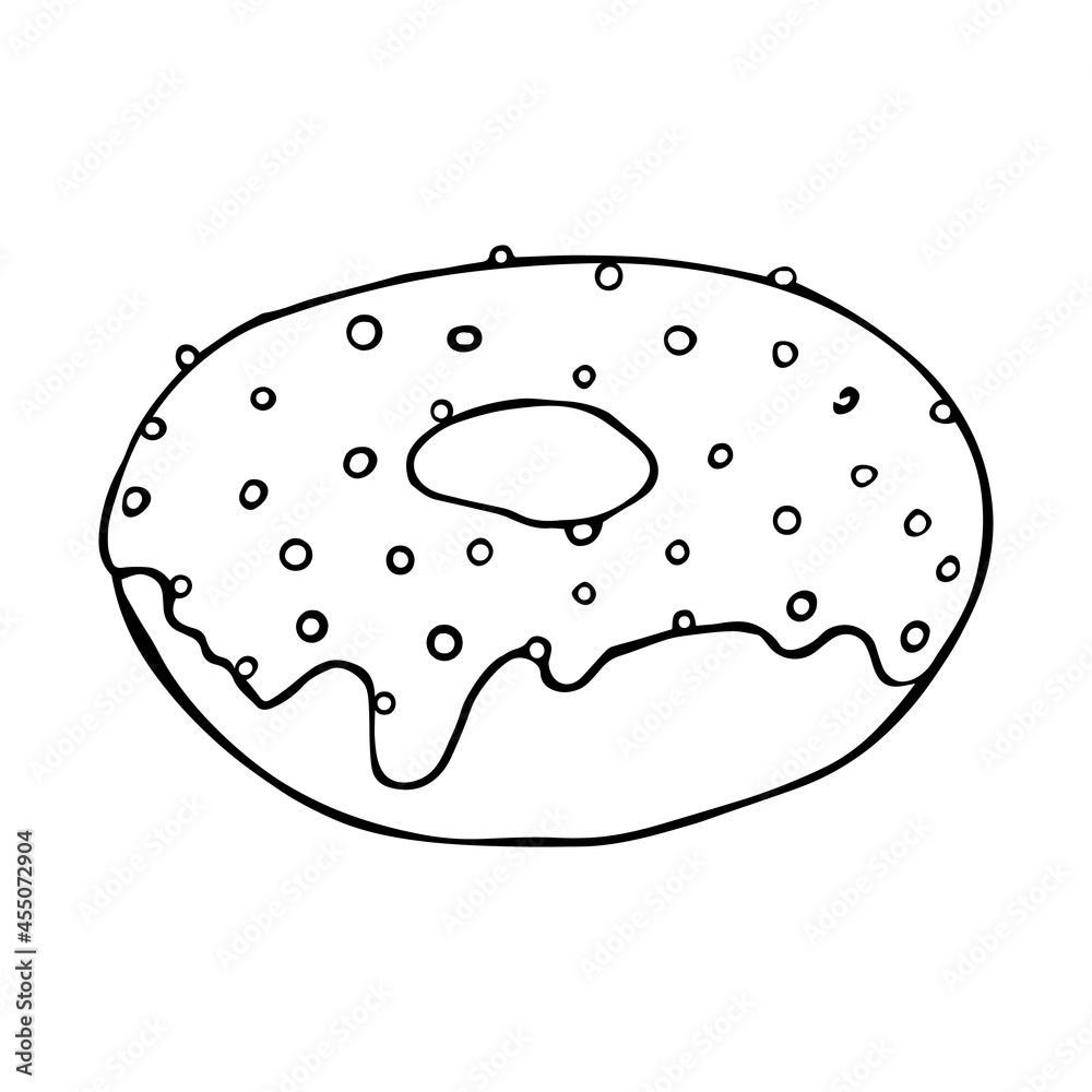 Donut doodles. Hand drawn vector illustration. Donut isolated on white background. Line art. Donut doodles. Hand drawn vector illustration. Donut isolated on white background. Line art.